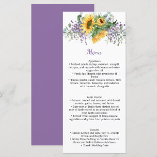 Lila Rose und Hochzeitsmenü im Grünen Menükarte