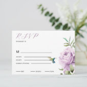 Lila Rose und Hummingbird RSVP Karte (Stehend Vorderseite)