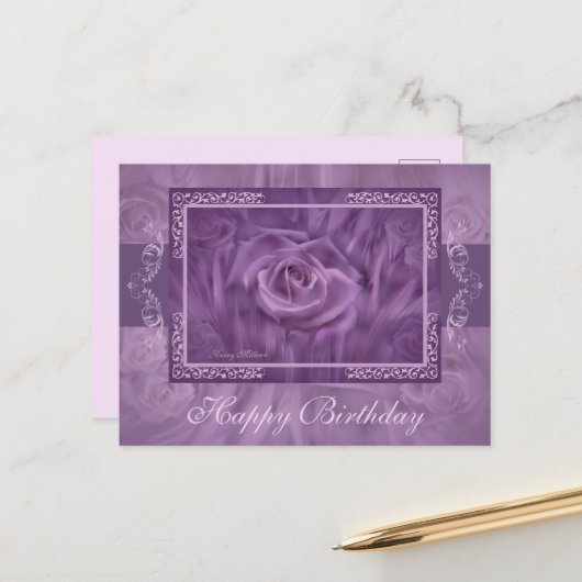 Lila Rose und Postkarte (Vorderseite/Rückseite Beispiel)