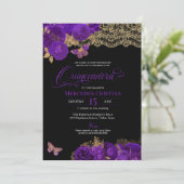 Lila Rose und Schmetterling Quinceañera Einladung (Stehend Vorderseite)