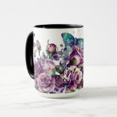Lila Rose und Schmetterlinge Tasse (Vorderseite Links)