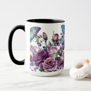 Lila Rose und Schmetterlinge Tasse