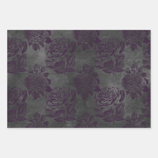 Lila Rose und Schreiben auf Grau Geschenkpapier Set (Vorderseite)