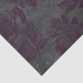 Lila Rose und Schwarzes Skript auf Grau-Dekoupage Seidenpapier (Detail)