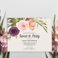 Lila Rosé Wasserfarben-Blumen Elfenbein Sweet 16