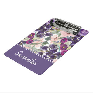 Lila Rosé Wasserfarben-Blumenmonogramm Mini Klemmbrett