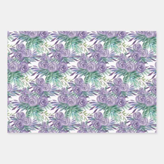 Lila Rose Wasserfarben Handlackiert Geschenkpapier Set (Vorderseite 3)