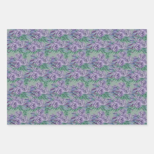 Lila Rose Wasserfarben Handlackiert Geschenkpapier Set (Vorderseite 2)