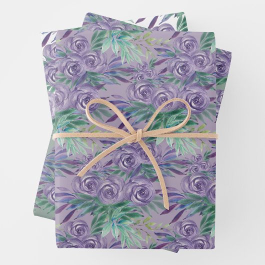 Lila Rose Wasserfarben Handlackiert Geschenkpapier Set (Beispiel)