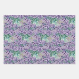 Lila Rose Wasserfarben Handlackiert Geschenkpapier Set