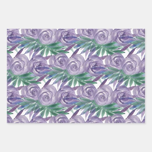 Lila Rose Wasserfarben Handlackiert Geschenkpapier Set (Vorderseite 2)