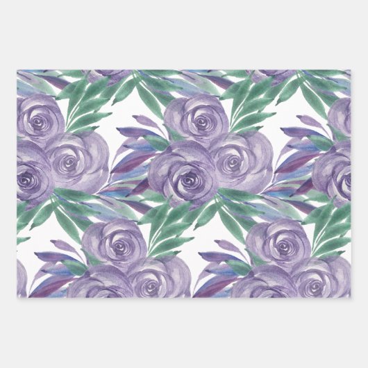 Lila Rose Wasserfarben Handlackiert Geschenkpapier Set (Vorderseite)