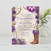 Lila Rose Western Boots Charro Quinceanera Einladung (Stehend Vorderseite)