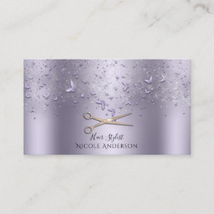 Lila Roségold Schmetterlinge Schere Friseur Visitenkarte