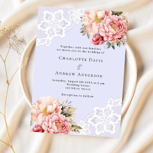 Lila roségoldene Blumenlace Luxus Hochzeit Einladung