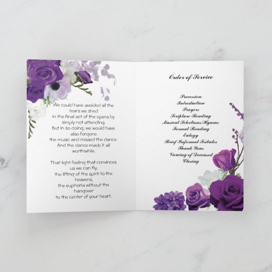 Lila Rosen-Begräbnis-Programm Programm (Innenseite)
