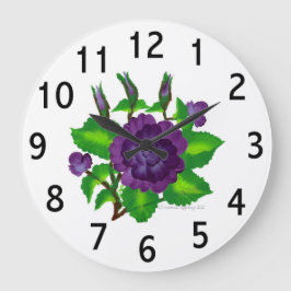 Lila Rosen-Blumenstrauß-runde Uhr