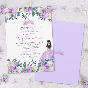 Lila Rosen Florale Quinceanera-Einladung Einladung
