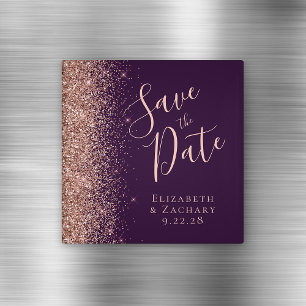 Lila Rosen Gold Glitter Schrift Save the Date Magnet