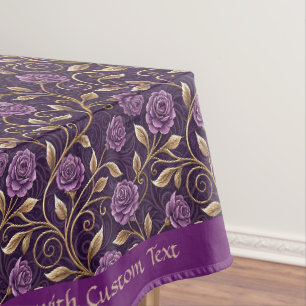 Lila Rosen Goldene Schriftrolle Elegantes Kundende Tischdecke