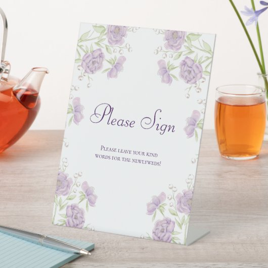 Lila Rosen Hochzeitsgästebuch Schild (In Situ)