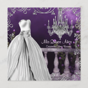 Lila Rosen Kronleuchter Quinceanera Einladung