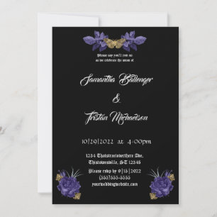 Lila Rosen mit goldener Motte Gothic Hochzeit Einladung