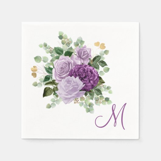 Lila Rosen Monogramm Serviette (Vorderseite)