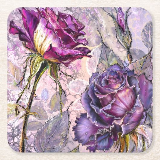 Lila Rosen Papier Untersetzer (Vorderseite)