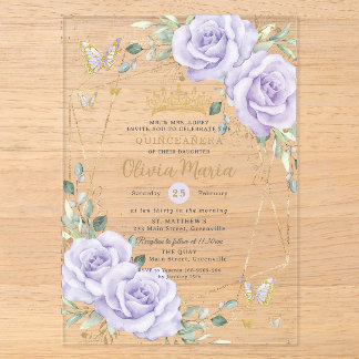 Lila Rosen Quinceanera Mis 15 Jahre Acryleinladungen