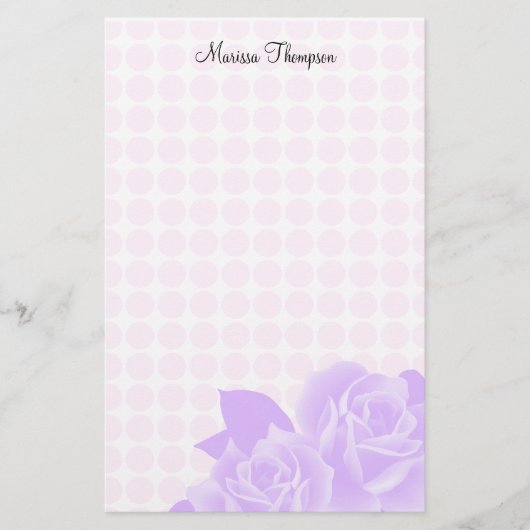 Lila Rosen-rosa Punkt-persönliches Briefpapier (Vorderseite)