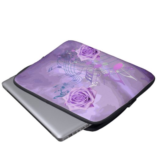 Lila Rosen u. Musik 13" Laptop-Hülse Laptopschutzhülle (Vorne Knopf)