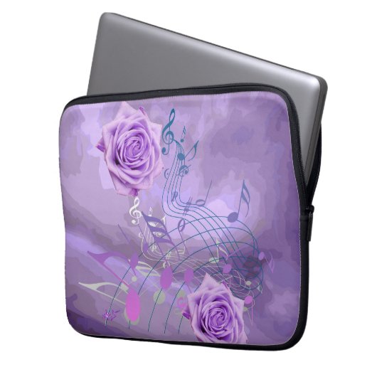 Lila Rosen u. Musik 13" Laptop-Hülse Laptopschutzhülle (Vorderseite Links)