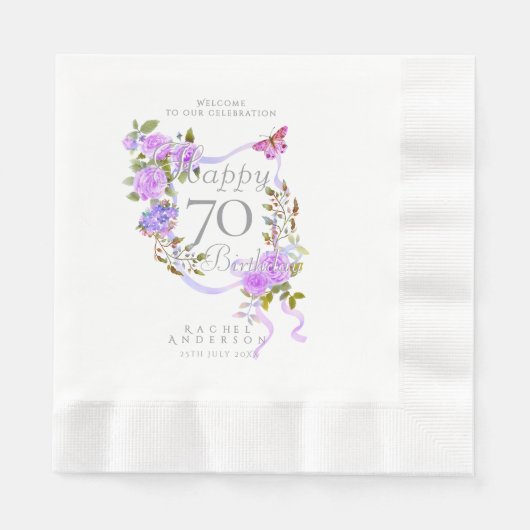 Lila Rosenband 70. Geburtstag Serviette (Vorderseite)