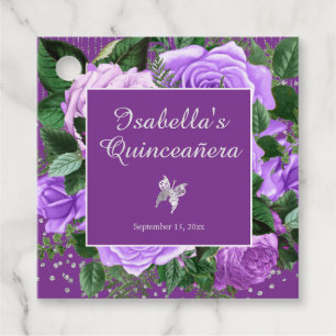 Lila Rosenblüten Silberner Schmetterling Quinceañe Geschenkanhänger