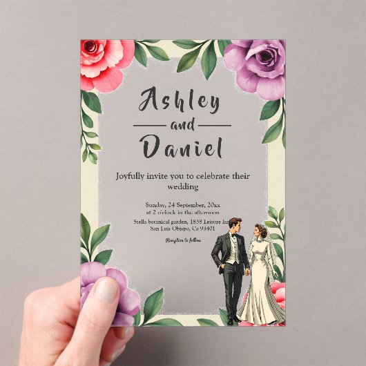 Lila Rosenblütenhochzeit Acryleinladungen (Insitu (Handheld))