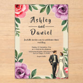 Lila Rosenblütenhochzeit Acryleinladungen (Vorderseite)