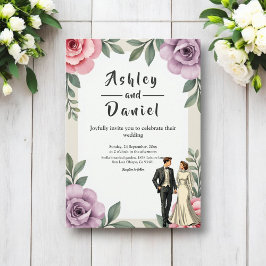 Lila Rosenblütenhochzeit Einladung