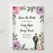 Lila Rosenblütenhochzeit Save The Date (Vorderseite)