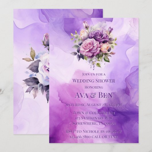 Lila Rosengarten Brautdusche Einladung (Vorne/Hinten)