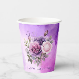 Lila Rosengarten Brautparty Pappbecher