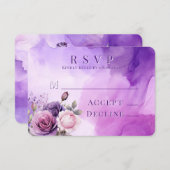 Lila Rosengarten Hochzeit RSVP Karte (Vorne/Hinten)