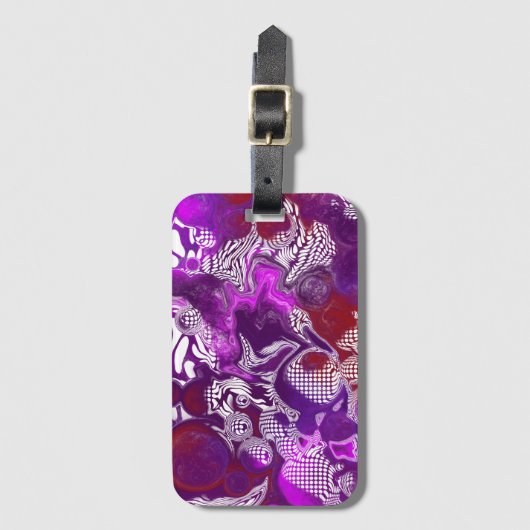 Lila Rot Abstrakt Moderne Fluid Art Marmor Gepäckanhänger (Vorderseite Vertikal)