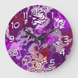 Lila Rot Abstrakt Moderne Fluid Art Marmor  Große Wanduhr