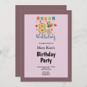 Lila/rot Gerahmt 8. Geburtstagsparty Einladung (Vorne/Hinten)