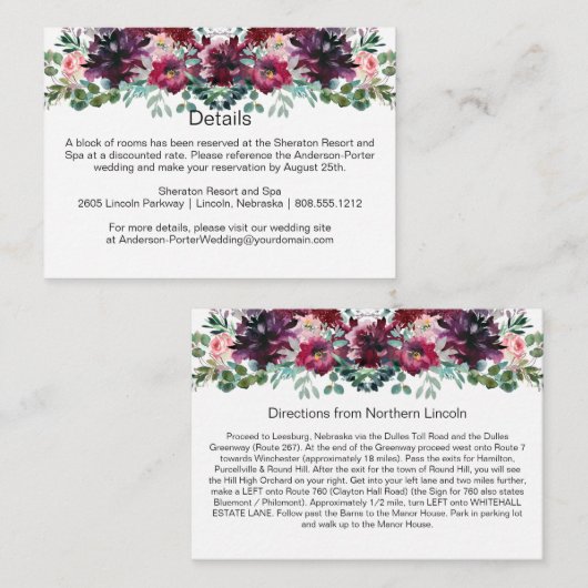 Lila Rot-Mauve-Rosa-Spritzenkarten Begleitkarte (Vorne/Hinten)