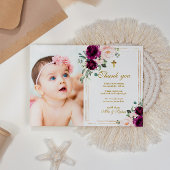 Lila & rot Rose Foto Taufe Danke Karte