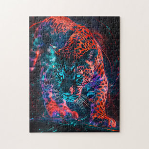 Lila Rot Türkis Neon Jaguar Licht Puzzle