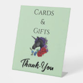 lila Rote Blume mit schwarzem Einhorn Sockelschild (Vorderseite)