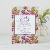 Lila Rote Mohnblume 60. Geburtstagsfeier Einladung (Stehend Vorderseite)